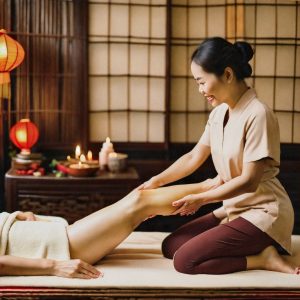 A,Vietnamese,Woman,Massages,Another,Woman's,Legs,In,An,Asian